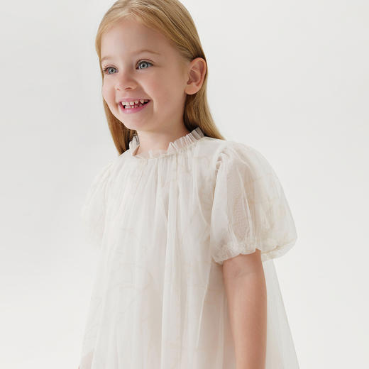 马克珍妮新款夏装 女童田园风泡泡袖网纱连衣裙231053 商品图3