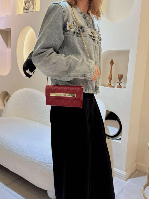 Chanel 红色 羊皮 菱格纹 钱包 商品图3