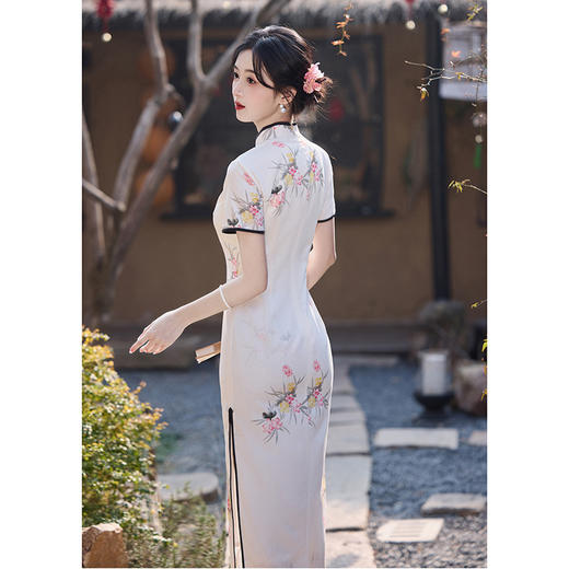 A6086粉花新中式白色旗袍少女2025新款夏季改良日常绝美高端年轻款平时可穿 商品图3