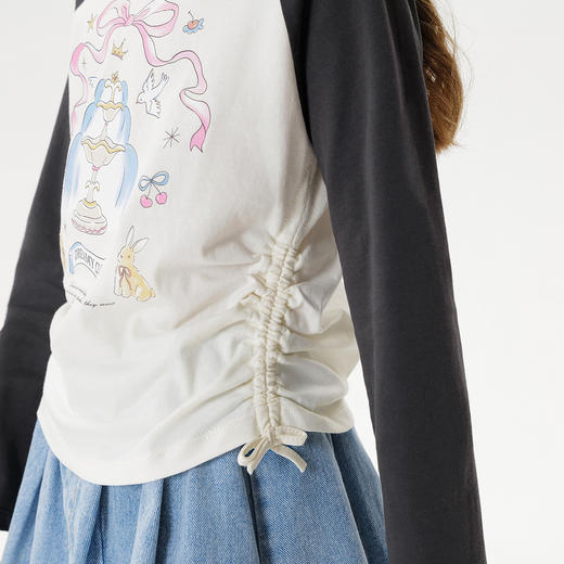 马克珍妮女童甜酷少女抽褶T恤 儿童蝴蝶印花上衣春装新款250167 商品图3