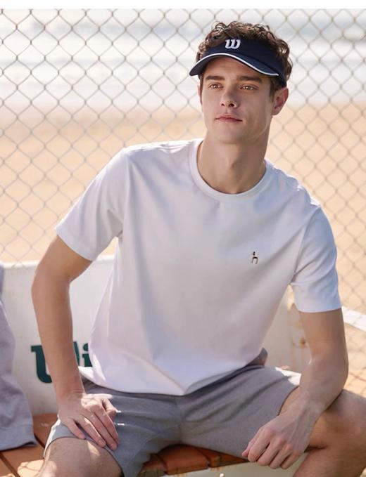 点此购买 哈吉斯夏季男士休闲小LOGO纯棉基础白色短袖T恤 bk 313578 商品图5