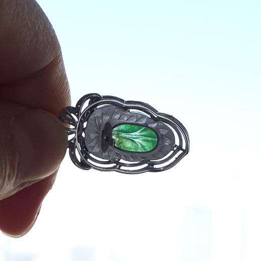 【天然正品】AU750白金镶钻镶天然满绿冰种叶子（金枝玉叶）翡翠吊坠项链240325NJM08 现售价：6880 商品图7