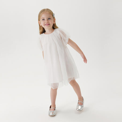 马克珍妮新款夏装 女童田园风网纱拼接A摆连衣裙231058 商品图2