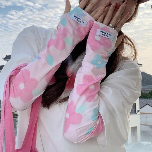 【花朵冰袖女冰丝袖】泫雅风冰袖 学生版可爱透气卡通薄款 ins夏季辣妹冰袖 商品图1