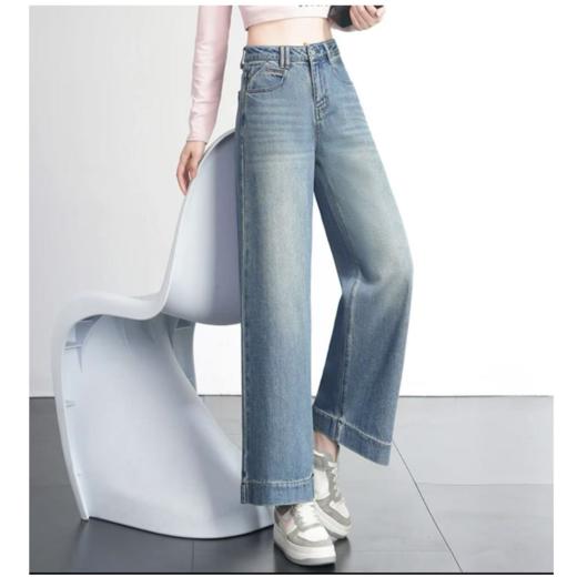 顺丰包邮13224洛诗琳春季新款高腰显瘦微喇直筒牛仔裤女25104 商品图1