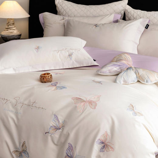 【优雅刺绣】全棉新疆长绒棉床上四件套 纯棉轻奢刺绣蝴蝶纯棉床品被套 商品图2