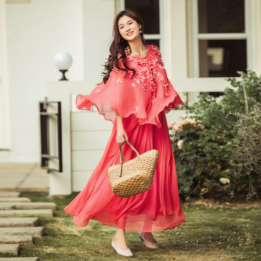 【林栖设计小店】(现货）秀场同款丁香花连衣裙手工多色披肩2025春夏新品两件套女S1953002 商品图0
