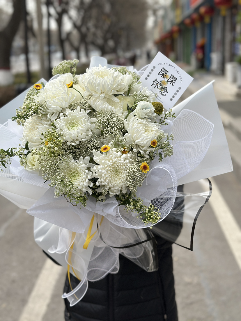 菊花祭奠手打花束  一份思念
