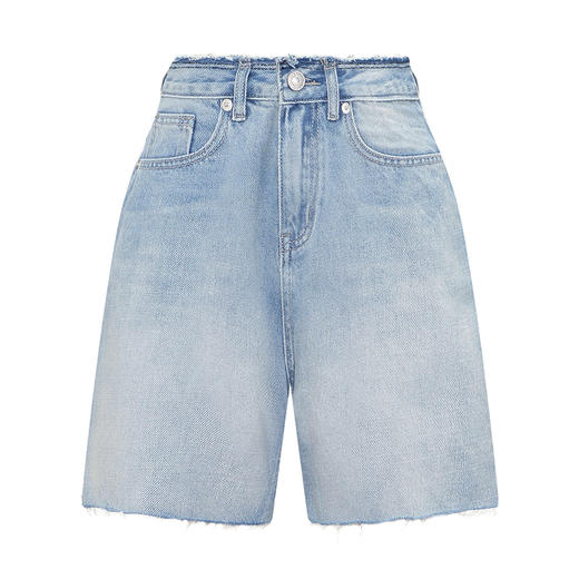 【2件9折】【Petit Bari】花朵贴布绣毛边牛仔短裤 直筒浅色浅蓝色薄款 商品图1