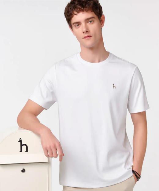 点此购买 哈吉斯夏季男士休闲小LOGO纯棉基础白色短袖T恤 bk 313578 商品图2