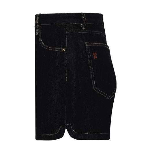 【2件9折】【Petit Bari】弧形开衩修身显瘦牛仔短裤 百搭 高腰深蓝色 商品图2