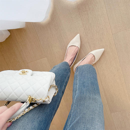 ROW家原版开模真皮女鞋浅口尖头粗方跟单鞋通勤小皮鞋 商品图4