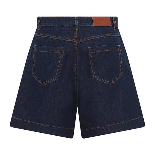 【2件9折】【Petit Bari】竖线刺绣宽松显瘦牛仔短裤 阔腿直筒高腰深蓝 商品图3