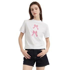 【2件9折】【Petit Bari】蝴蝶结印花小立领短袖T恤休闲