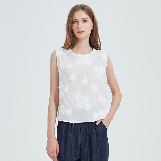 【2件9折】【Petit Bari】 气质重工立体感提花无袖女士上衣 纯棉高质感 商品图1