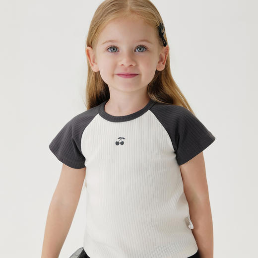 马克珍妮女童活力撞色插肩弹力短袖T恤儿童上衣夏装新款240755 商品图4