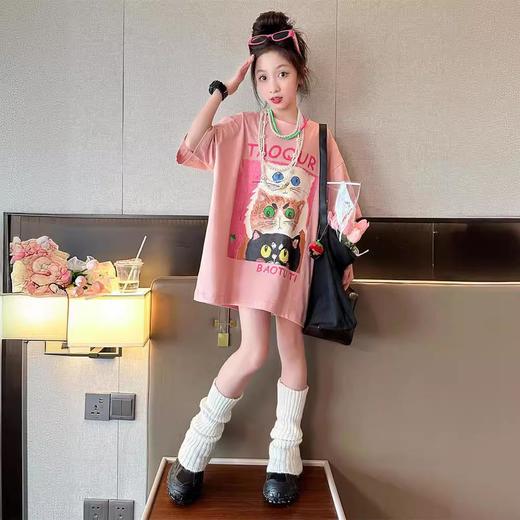 女童220克短袖t恤新款洋气夏季大童宽松夏装儿童中长款半袖上衣潮110-170 商品图1