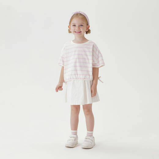 马克珍妮2024年夏装新款女童宽松纯棉条纹短袖T恤240785 商品图1