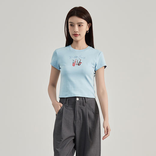 【2件9折】【Petit Bari】撞色乐器印花短袖T恤休闲 商品图0