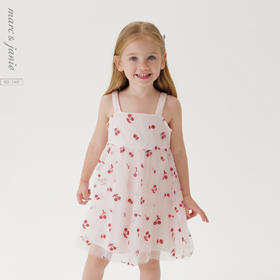 马克珍妮女童趣味樱桃满印吊带连衣裙网纱裙夏装新款裙子240656