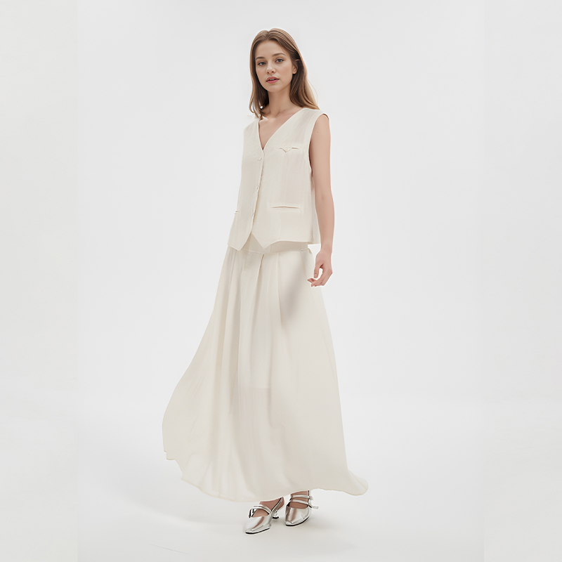 【2件9折】【Petit Bari】 轻薄腔调高腰A字半身裙长裙亚麻