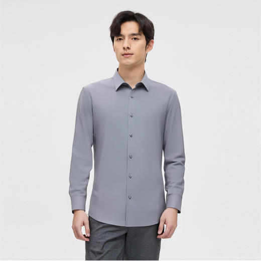 【含桑蚕丝】圣得西男士衬衫2025年新款商务休闲纯色简约长袖上衣 商品图2