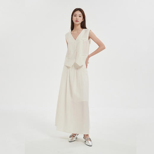 【2件9折】【Petit Bari】 轻薄腔调高腰A字半身裙长裙亚麻 商品图1