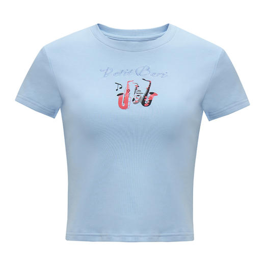 【2件9折】【Petit Bari】撞色乐器印花短袖T恤休闲 商品图1