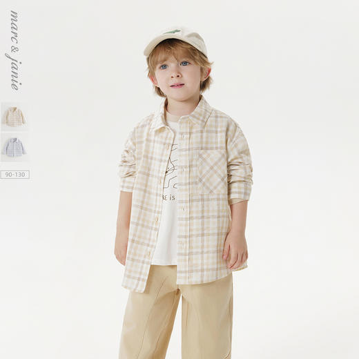 马克珍妮男童棉麻复古格纹衬衫宝宝衬衣上衣2025年夏装新款550500 商品图0