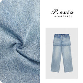 03-4潘依绣丁丁宠粉【冰蓝牛仔】100%棉时髦假两件拼接牛仔裤 S8110