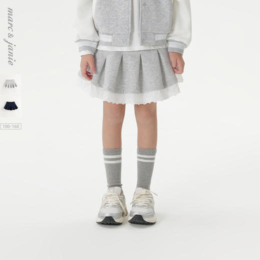 马克珍妮女童芭蕾风花边百褶裙儿童短裙半身裙2025春装新款250139 商品图0