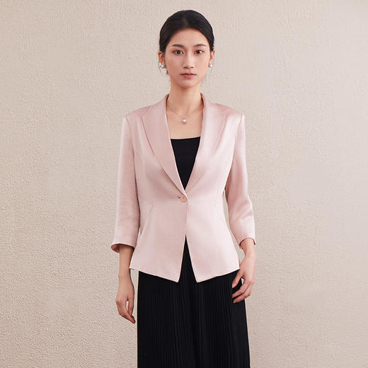 【自】全新升级【铂金会员339/天猫459/差价120】(02312) 洛诗琳25春夏季新款职业通勤简约高级感七分袖醋酸西装外套02312 商品图4
