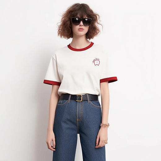 【2件9折】【Petit Bari】牙齿刺绣复古休闲短T 潮流热销  网球穿搭 商品图0