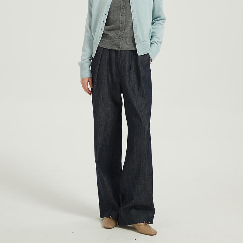 【2件9折】【Petit Bari】松弛宽松汉麻牛仔西裤 女士后腰松紧直筒长裤