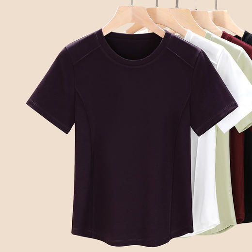 圆领正肩短袖t恤女鱼骨弹力体恤修身小衫设计感上衣   JW-M698 商品图1