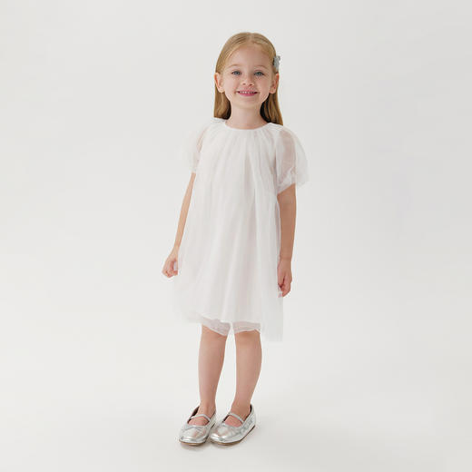 马克珍妮新款夏装 女童田园风网纱拼接A摆连衣裙231058 商品图1