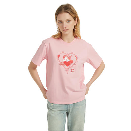 【2件9折】【Petit Bari】(多色)复古天使印花短袖T恤宽松休闲 商品图0