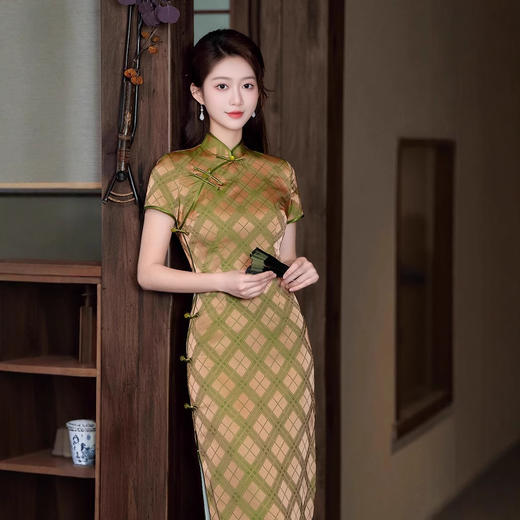 改良年轻款新中式2025春季新款复古民国风日常格子旗袍GSJ9202 商品图0