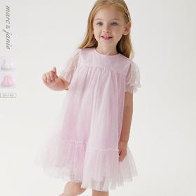marcjanie马克珍妮新款夏装 女童泡泡袖网纱连衣裙230977