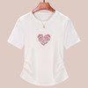 正肩短袖t恤女立体亮片爱心刺绣夏季褶皱收腰上衣女    BY-M679 商品缩略图3