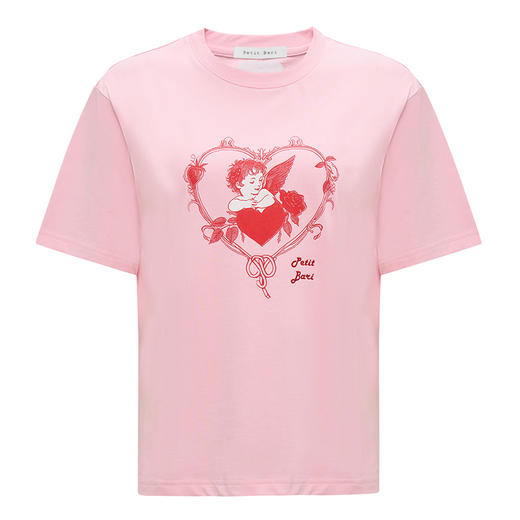 【2件9折】【Petit Bari】(多色)复古天使印花短袖T恤宽松休闲 商品图2