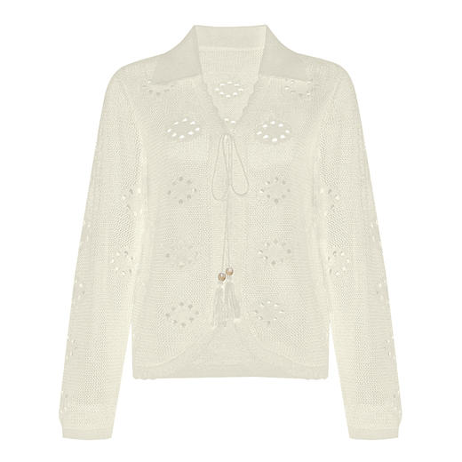 【2件9折】【Petit Bari】(多色)系带镂空钩花针织开衫外套羊毛 商品图3