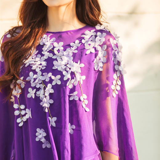 【林栖设计小店】(现货）秀场同款丁香花连衣裙手工多色披肩2025春夏新品两件套女S1953002 商品图8