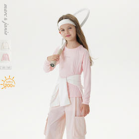 马克珍妮女童丝滑透气抽褶长袖T恤儿童上衣2025年春装新款550311