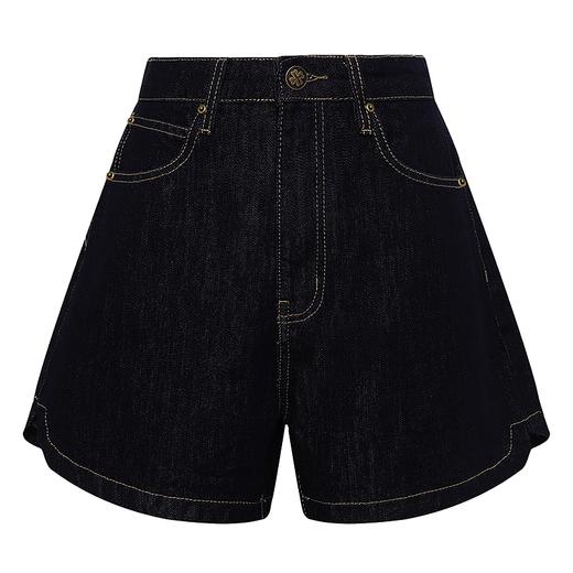 【2件9折】【Petit Bari】弧形开衩修身显瘦牛仔短裤 百搭 高腰深蓝色 商品图1