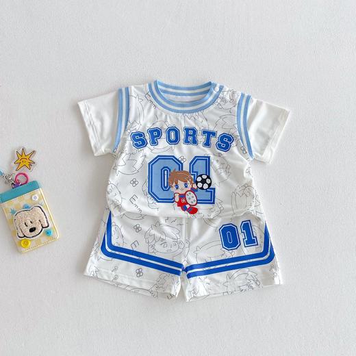 【环保面料，潮流撞色】儿童运动套装2025新款 夏季男童时尚字母T恤潮 女童卡通短裤两件套-QQ 商品图5