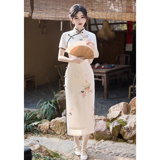 A6086粉花新中式白色旗袍少女2025新款夏季改良日常绝美高端年轻款平时可穿 商品图2