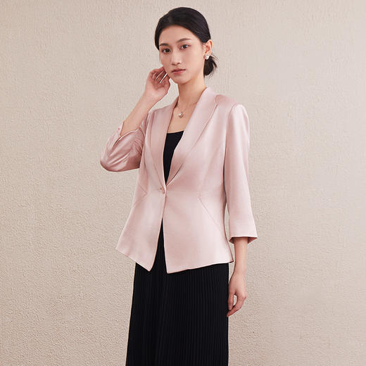 【自】全新升级【铂金会员339/天猫459/差价120】(02312) 洛诗琳25春夏季新款职业通勤简约高级感七分袖醋酸西装外套02312 商品图3