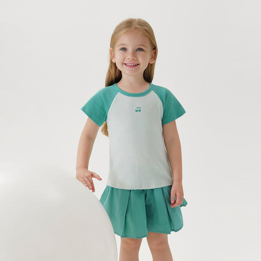 马克珍妮女童活力撞色插肩弹力短袖T恤儿童上衣夏装新款240755 商品图2