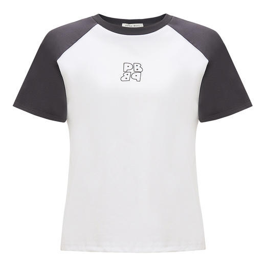 【2件9折】【Petit Bari】撞色插肩袖印花修身短袖T恤 商品图1